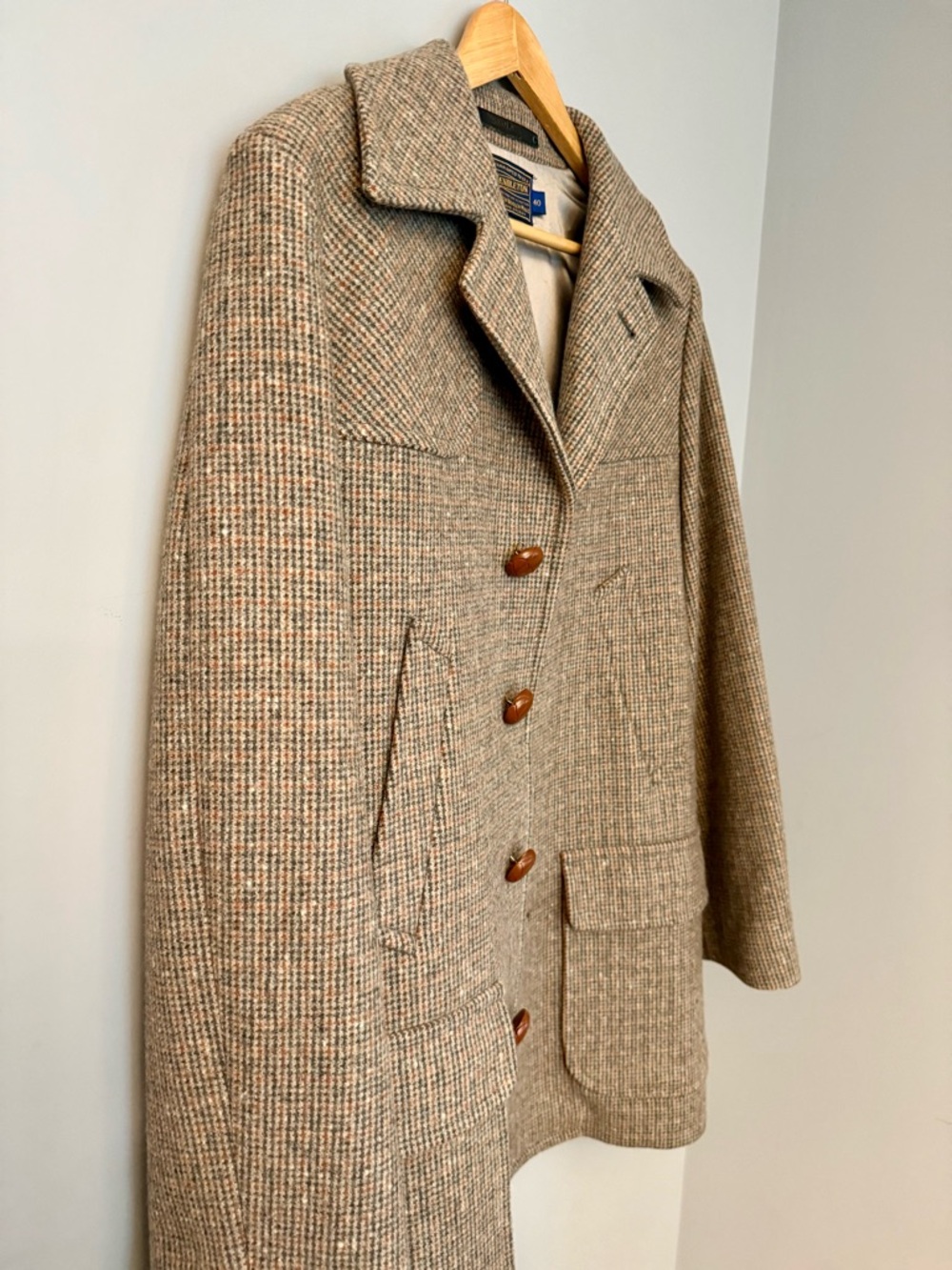 Pendleton Vintage Wool Tweed Coat in Beige Heavy Jacket Button Up Warm Men’s - Picture 6 of 11